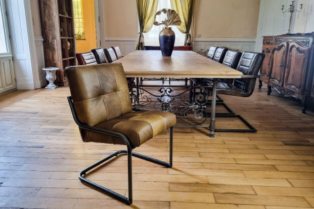 Chaise confort couleur vert olive vintage design métal déco indus loft chaise haut de gamme chaise luxe confort