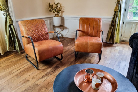 fauteuil asco haut de gamme, luxe, cuir de veau, cuir marron, cuir fauve, fabrication française, qualité confort