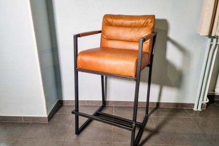 Millery - chaise de bar - Made In France en Cuir et Métal - triple confort