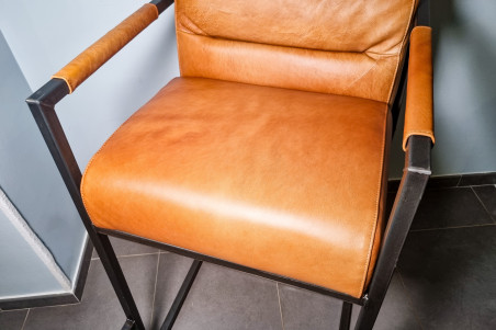 Millery - chaise de bar - Made In France en Cuir et Métal - triple confort