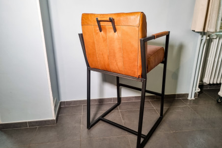 Millery - chaise de bar - Made In France en Cuir et Métal - triple confort