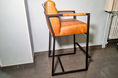 Millery - chaise de bar - Made In France en Cuir et Métal - triple confort