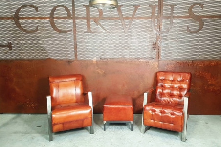 Pouf cuir cognac - Lhuis