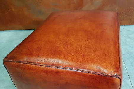 Pouf cuir cognac - Lhuis