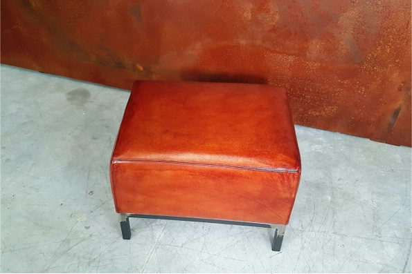 Pouf cuir cognac - Lhuis