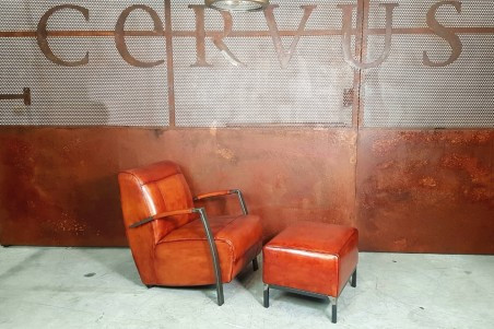 Pouf cuir cognac - Lhuis