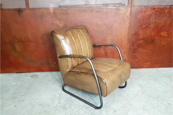 Fauteuil cuir vert olive vintage design métal  style indus déco loft