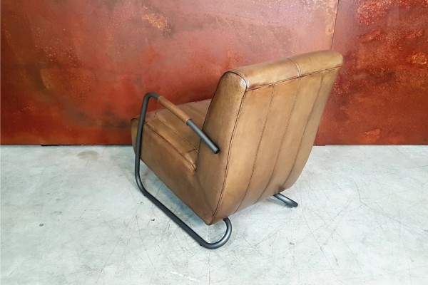 Fauteuil cuir vert olive vintage design métal  style indus déco loft 2