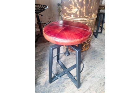 OTHIS - Tabouret en cuir cognac sombre - métal laqué gris