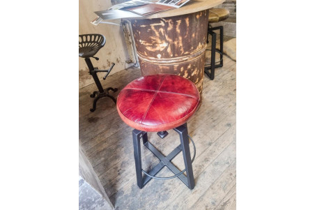 OTHIS - Tabouret en cuir cognac sombre - métal laqué gris