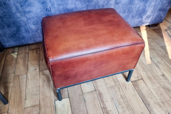 Pouf cuir cognac - Lhuis