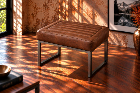 Tabouret en cuir QUINCEY - coutures Voyage