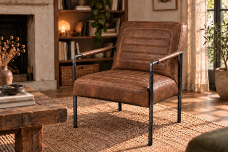 Fauteuil en cuir - QUINCEY - coutures Voyage
