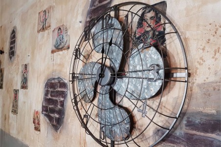 Horloge Ventilateur avec grillage style indus