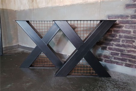 Pieds de table métal et grillage design X piétement acier style industriel déco indus loft