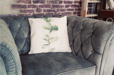 coussin lin végétal 45x45 beige feuille   verte décoration végétale style tropical