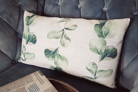 coussin lin végétal 50x30 rectangle beige feuilles vertes décoration végétale style tropical