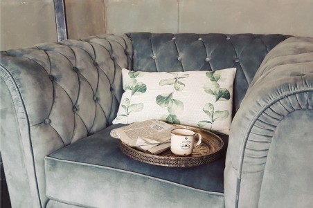 coussin lin végétal 50x30 rectangle beige feuilles vertes décoration végétale style tropical