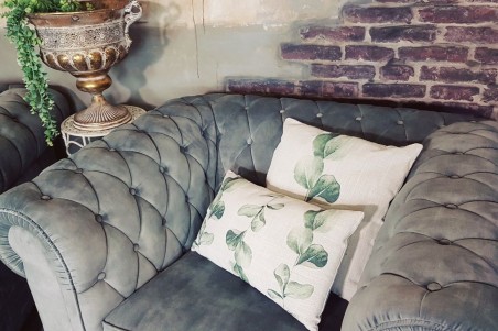 coussin lin végétal 50x30 rectangle beige feuilles vertes décoration végétale style tropical