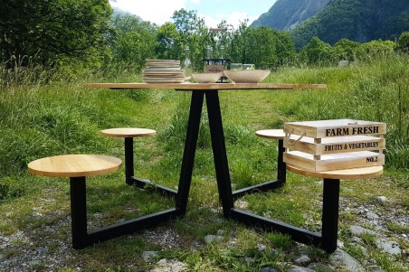 Table de pique nique pour le jardin metal bois 4 personnes deco design style indus