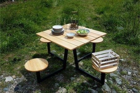 Table de pique nique pour le jardin metal bois 4 personnes deco design style indus