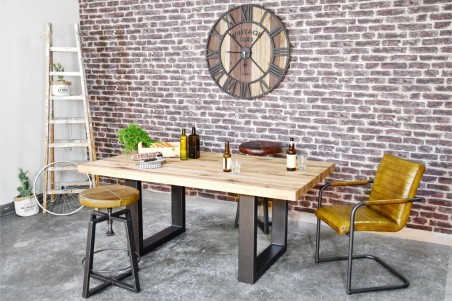 Table 8 personnes plateau bois naturel vintage design U pieds métal piétement acier style industriel déco indus loft
