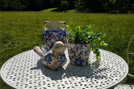 Pot de fleurs Shabby, pour le jardin motif fleurs effet vieilli decoration