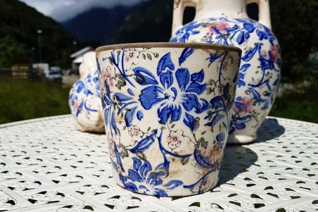 Pot de fleurs Shabby, pour le jardin motif fleurs effet vieilli decoration campagne chic