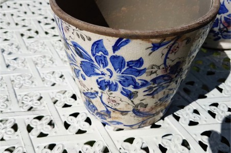 Pot de fleurs Shabby, pour le jardin motif fleurs effet vieilli decoration