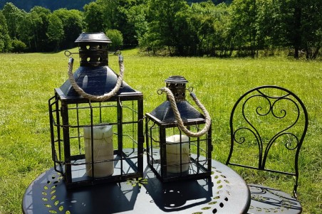 Lanternes jardin métal grillage, effet vieilli - lot de 2