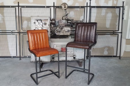 Chaise haute en cuir et métal chaise bar chaise îlot central déco vintage style indus design loft art contemporain