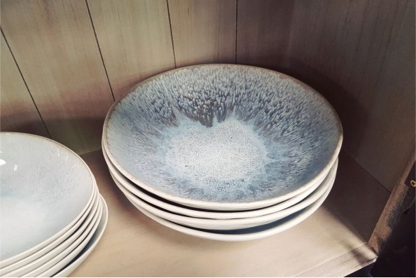 Saladier bleuté Coupe émaillé bleuté en grès - coupe à fruits - pot pourris - vide poche