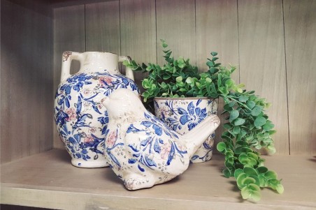 Pot de fleurs Shabby, pour le jardin motif fleurs effet vieilli decoration campagne chic