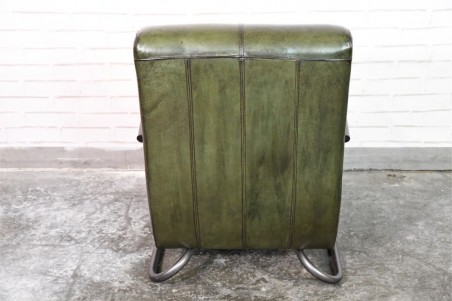 Fauteuil cuir vert armée vintage design métal  style indus déco loft