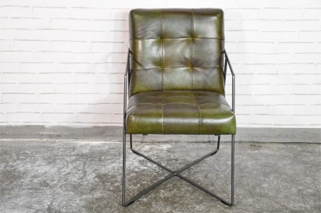 Chaise confort couleur vert armée vintage design métal déco indus loft