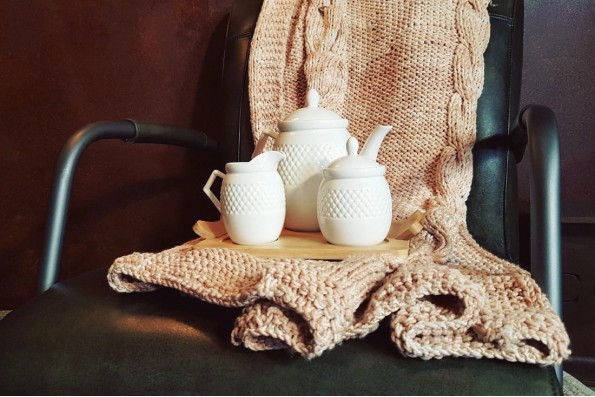 Service à thé porcelaine avec plateau bambou