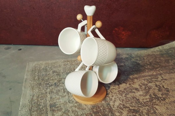 Mugs en porcelaine et présentoir bambou pour le thé 2