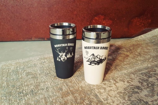 Thermos Montagne en fibre de bambou recyclé noir et blanc