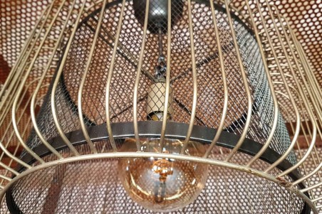 Lustre vintage grillage doré et noir décoration style industriel