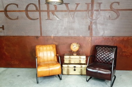 Fauteuil cuir camel vintage design métal  style indus déco loft