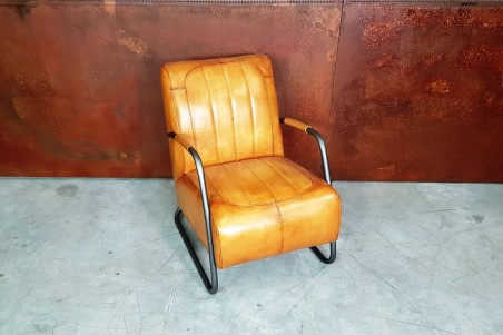 Fauteuil cuir camel vintage design métal  style indus déco loft