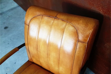 Fauteuil cuir camel vintage design métal  style indus déco loft