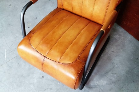 Fauteuil cuir camel vintage design métal  style indus déco loft