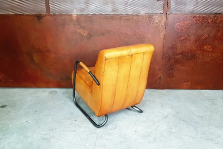Fauteuil cuir camel vintage design métal  style indus déco loft