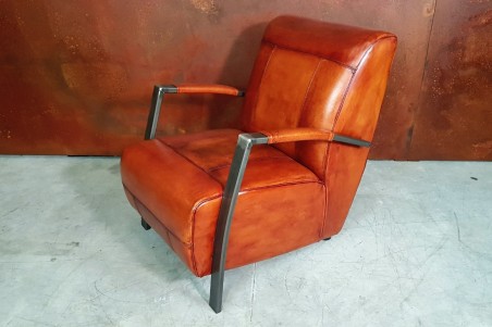 Fauteuil cuir cognac vintage design métal style indus déco loft