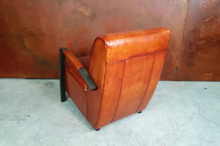 Fauteuil cuir cognac vintage design métal style indus déco loft