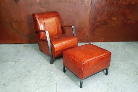 Fauteuil cuir cognac vintage design métal style indus déco loft