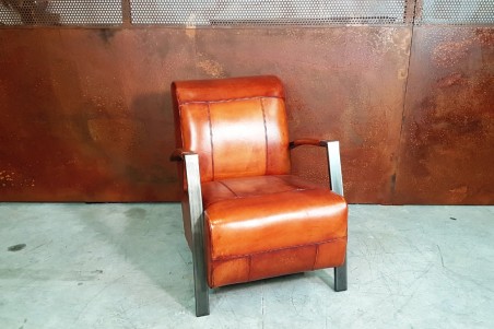 Fauteuil cuir cognac vintage design métal style indus déco loft