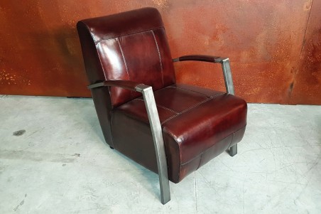 Fauteuil cuir marron tabac vintage design métal style indus déco loft