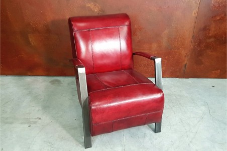 Fauteuil cuir bordeaux tache de vin vintage design métal style indus déco loft